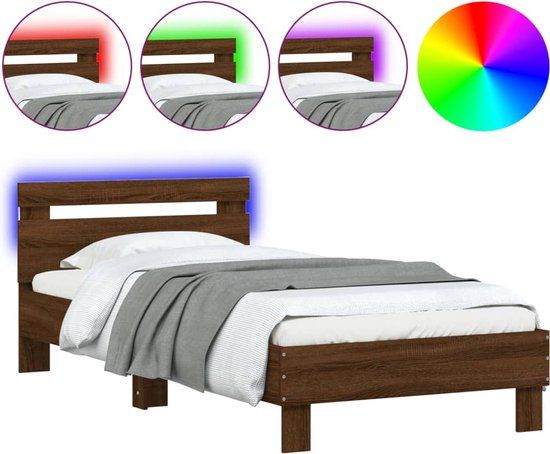 vidaXL Bedframe met hoofdbord en LED, bruin eiken, 90x200 cm