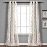 Lush Decor Avon Trellis doorvoertule doorschijnend raamgordijn paneel paar, 95 inch lang x 96,5 cm breed, beige