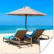 PosterMonkey Poster Strandstoel - Parasol - Zomer - Zee - 100x100 cm XXL - Blauw - Vierkant