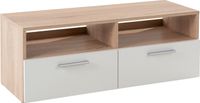 Chêne Sonoma imitation meuble TV bas - Blanc - L 95 cm - avec 2 abattants