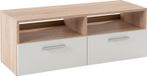 Chêne Sonoma imitation meuble TV bas - Blanc - L 95 cm - avec 2 abattants