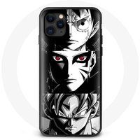 Maniacase Hoesje voor iPhone 12 Pro Max Sangoku Naruto Luffy uit één stuk Dragon Ball Z zwart-wit achtergrond anime manga