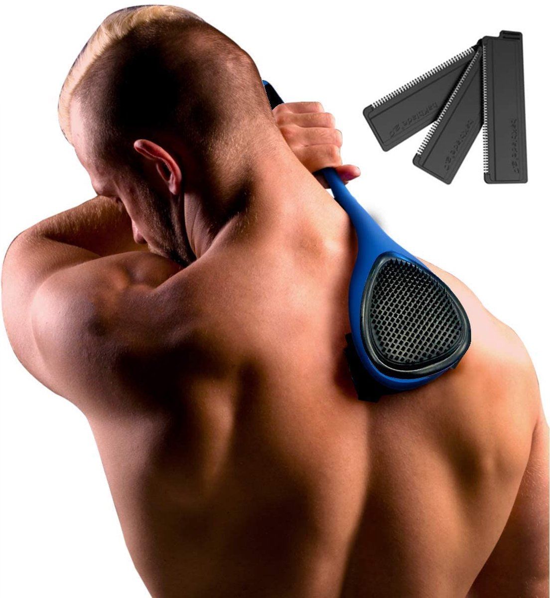 baKblade Back Shaver Elite Plus - Rug Scheerapparaat voor Mannen - 3 Scheermesjes en Scrub - Zwart