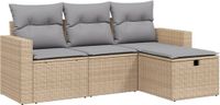vidaXL 4-delige Loungeset met kussens, Polyrattan, Beige en grijs
