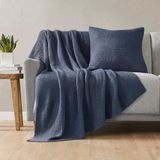 INK+IVY Bree Knit Throw Premium zachte textuur gezellige zomerdeken, lichtgewicht, ademende hoes, trendy cottage lifestyle voor bank, bed, woonkamerdecoratie, 50 x 60, indigo