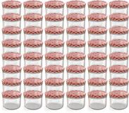 Oputec 48x 230ml inmaakpotten / voorraadpotten TO Ø 82 mm – glazen jampotten – metalen schroefdeksel rood-wit geruit – conservenpotten