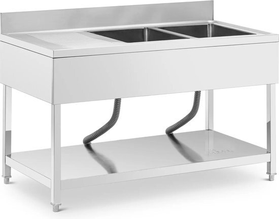 Royal Catering Rinse Table - 2 BELVIS - roestvrij staal - 140 x 70 x 97 cm - Royal Catering