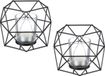 Relaxdays waxinelichthouder, geometrisch design, met glas, theelichthouder, metaal, 10 x 13 x 12 cm, zwart