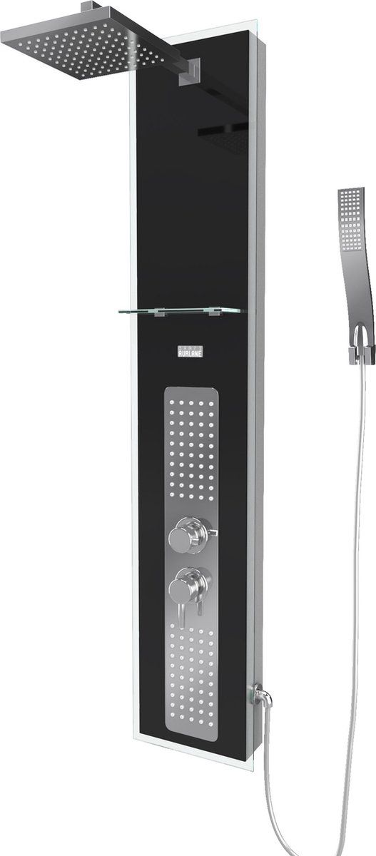 Aurlane ALPHA BLACK Hydromassage Douchekolom - Zwart Glas - 22x125cm