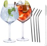 Gin Tonic Set de 4x verres à cocktail Gin Tonic avec 4x pailles réutilisables inox - 730 ml - Boire des cocktails - Cocktails