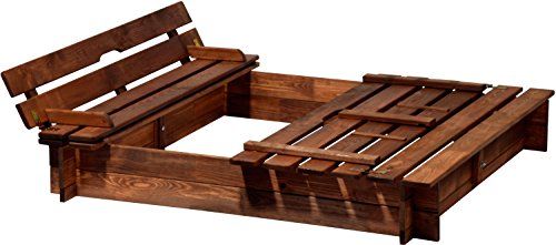 Dobar 94360FSC zandbak hout met deksel met zitbank, grote XL vierkant met afdekking