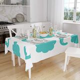 Bonamaison Tafelkleed, Anti-Mold, Sneldrogend, Waterdicht, 100% Polyester Tafellaken, Turkoois, wit, 140 x 160 Cm