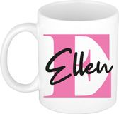 Bellatio Decorations Naam mok Ellen - roze - wit - keramiek - 300 ml - cadeau beker