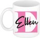 Bellatio Decorations Naam mok Ellen - roze - wit - keramiek - 300 ml - cadeau beker