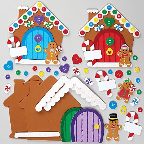 Baker Ross FX301 Peperkoekenhuis Feeën Deur sets - Set van 4, Kerst Decoratie Knutselset voor Kinderen, Kinder schuim Sticker Knutselset