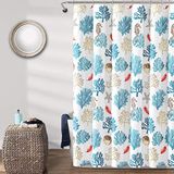 Lush Decor Kust Rif Veer Douche Gordijn, 72" x 72", Blauw en Koraal