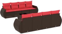 vidaXL 9-delige tuinbankset met kussens, bruin, polyrotan