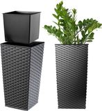 KADAX Bloempot, bloembak van kunststof, plantenbak voor bloemen, binnen en buiten, tuin, balkon, terras, huis, weerbestendig, imitatie rotan (36,5 cm hoog, grafiet rotan)