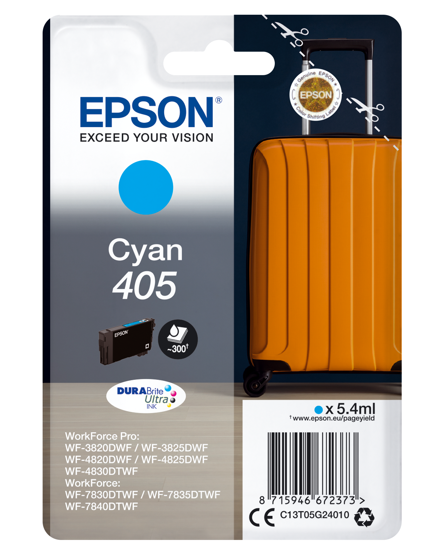 Epson Singlepack Cyan 405 DURABrite Ultra Ink single pack / cyaan