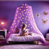 UB-STORE Paarse Klamboe met Glow in the Dark Eenhoorns - Paars Hemelbed voor Kinderkamer of Volwassenen - Eenhoorn Sluier, Hemeltje en Bedtent - Baby Muggennet Bedhemel Decoratie