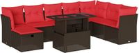 vidaXL 9-delige loungeset voor de tuin met kussens, bruin, van polyrotan
