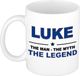 Bellatio Decorations Luke cadeau mok - man myth legend - naam koffiemok / beker - wit en blauw - 300 ml - verjaardag