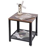 BAKAJI Salontafel, vierkant, modern industrieel design, metalen frame met onderste plaat van donker MDF-hout, afmetingen 40 x 45 cm