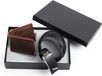 Coffret cadeau pour homme - Ceinture noire en similicuir 110 cm et portefeuille marron