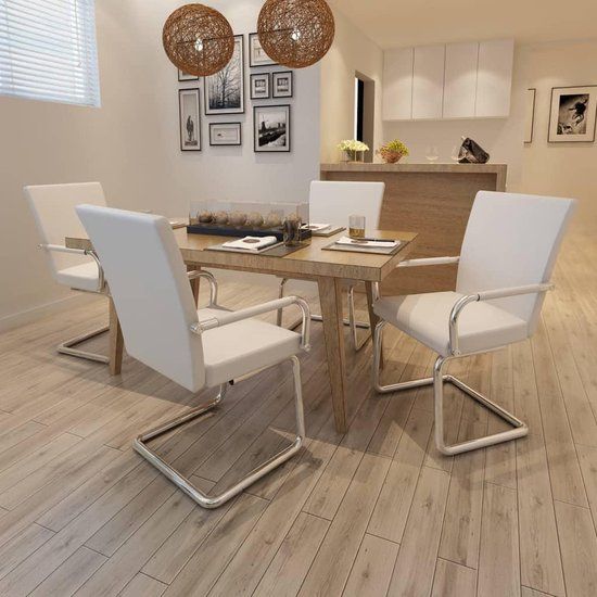 vidaXL Eetkamerstoelen 4 stuks kunstleer wit