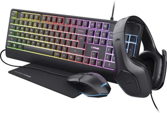Trust GXT 792 Quadrox 4-in-1 Gaming Bundle - Keyboard, Mouse, Headset, Mousepad - QWERTY