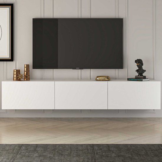 Emob Tv-meubel West - 150x32x30cm - 3 deuren - wit - Spaanplaat