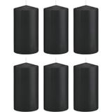 Trend Candles Cilinderkaars/stompkaars - 6x - zwart - 8 x 15 cm - 69 branduren - horeca kaarsen