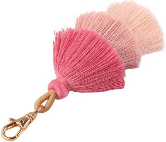 Deja Jewels Lookinggoodtoday Sleutelhanger Boho Handgemaakt met Kwastjes van Katoen Roze