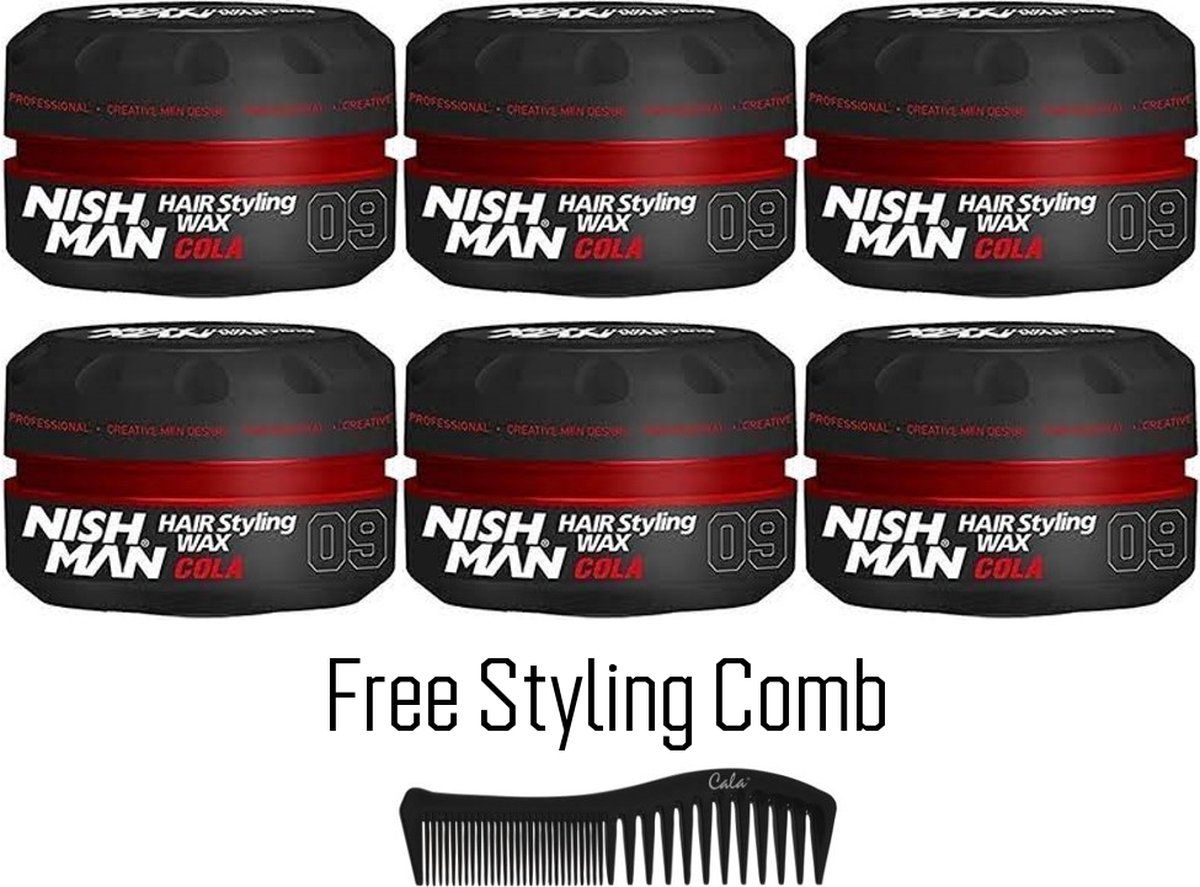 Nish Man Nishman 09 Hair Styling Wax Cola set 6 stuks + Gratis styling comb