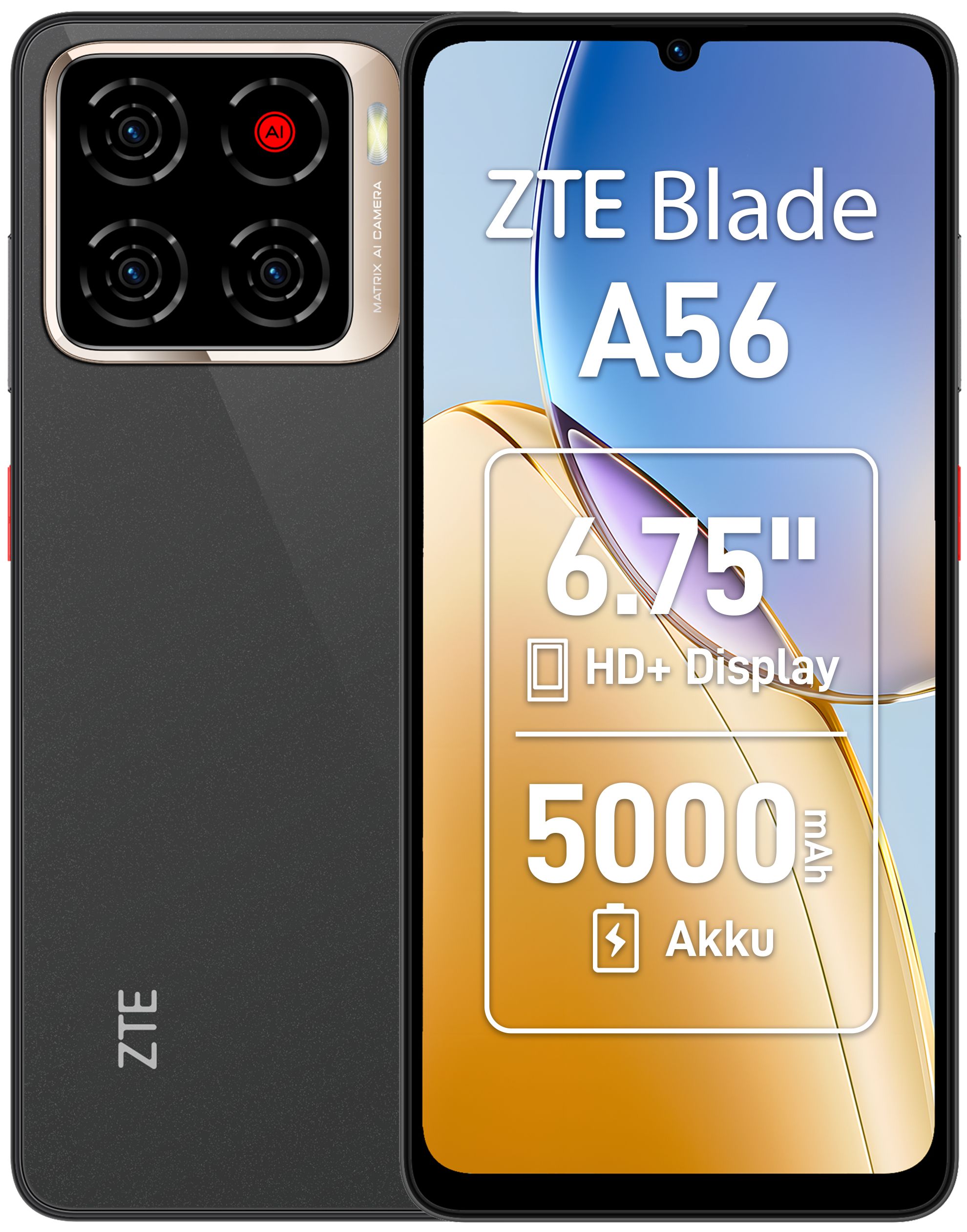 ZTE Blade A56 6.75" Dual SIM 4G Smartphone - 4GB RAM - 128GB - Black
