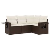 VidaXL 4-delige Loungeset met kussens, polyrattan, bruin