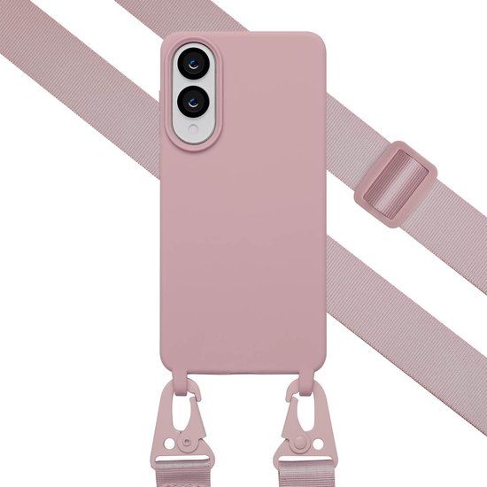 Selencia Hoesje - Geschikt voor Samsung Galaxy S25 Edge - Siliconen hoesje met afneembaar koord - Sand Pink