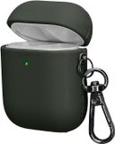 kwmobile Kunstleren hoes voor Apple Airpods 1 & 2 – Slim cover met karabijnhaak – Opbergtasje voor oordopjes – Etui in donkergroen
