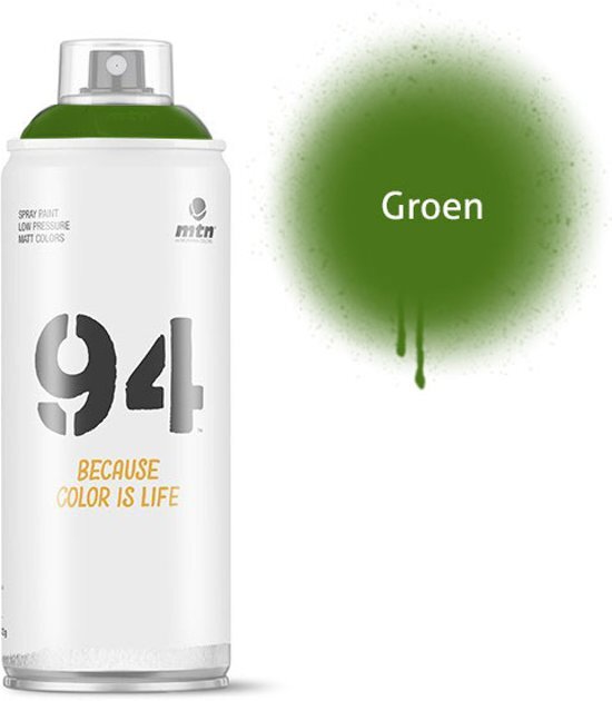 Montana-Colors 1x MTN94 spuitbus - 400ml Groene spuitverf - Lage druk en matte afwerking - Spuitverf voor binnen en buiten gebruik voor vele doeleinden zoals klussen graffiti hobby en kunst