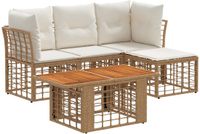 vidaXL Tuinbankenset 5 st Natuurlijk en Crème Wit poly rattan
