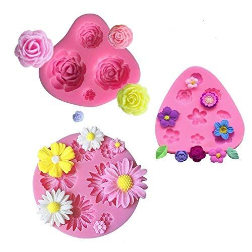 mciskin Bloemen cakevorm fondant mini-bloemen siliconen vormen rozenbloemen madeliefjes bloemen voor jelly sugar snoep chocolade fondant taartdecoratie (3 stuks)