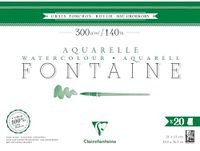 Clairefontaine 975508C Vierzijdig Gelijmd Blok Fontaine - 20 Vellen Wit Aquarelpapier 100% Katoen Grove Korrel (Torchon) Professionele Kwaliteit 31x41 cm 300g