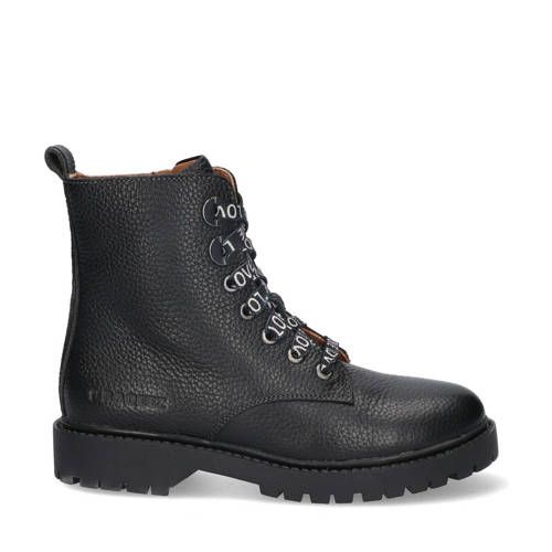 Braqeez Belle Boot - Leren Veterboots - Zwart