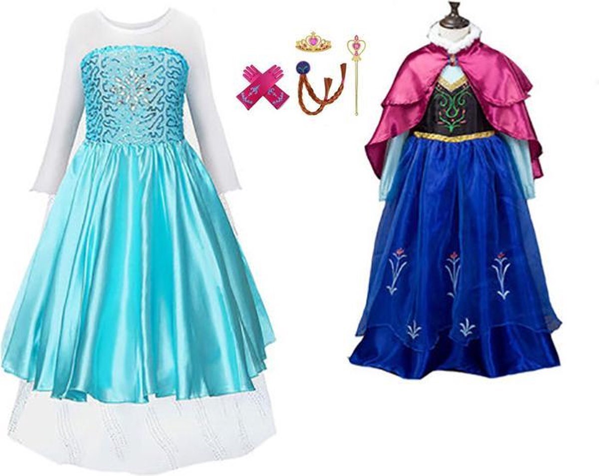 Het Betere Merk Prinsessenjurk Meisje - Frozen - Elsa Jurk + Anna Jurk - maat 98 (100) - Accessoires - Verkleedkleding Meisje- Sinterklaascadeautjes