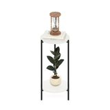 Furinno Besi 2-laags moderne hoge ronde bijzettafel met stevige metalen poten, wit/zwart