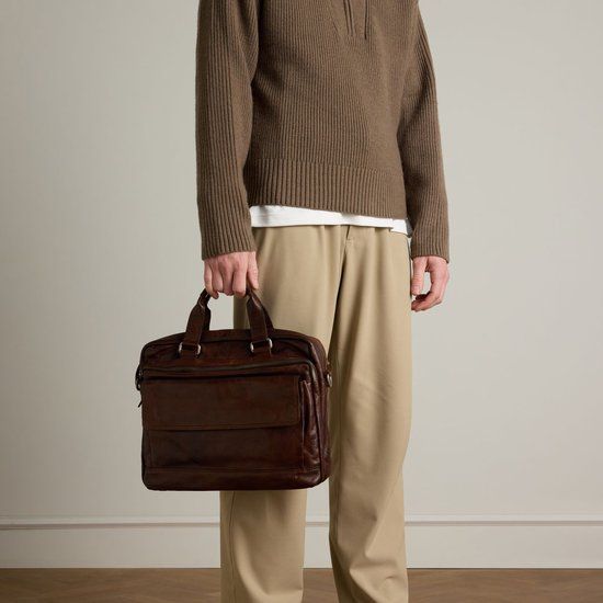 Manfield - 16 inch bruine leren laptoptas
