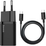 Baseus 25W Oplader met kabel 1C Zwart - Power Delivery PD3.0 + QuickCharge QC3.0