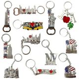Pibcuny Set van 12 zilverkleurige metalen sleutelhangers uit de New York Souvenir Collection, inclusief Empire State, Vrijheidstool, Vrijheidsbeeld, Amerikaanse vlag, New York taxi