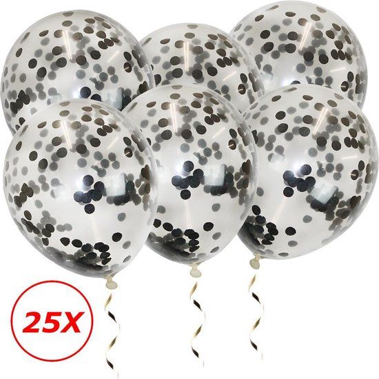 Zwarte Confetti Ballonnen - 25 Stuks - Zwart - Verjaardag / Halloween