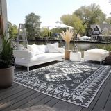 Elle Decoration Binnen en buiten tapijt, omkeerbaar tapijt, weerbestendig en waterdicht, modern geometrisch patroon, ruitpatroon, outdoortapijt voor tuin, balkon, terras en woonkamer, zwart, 160 x 230